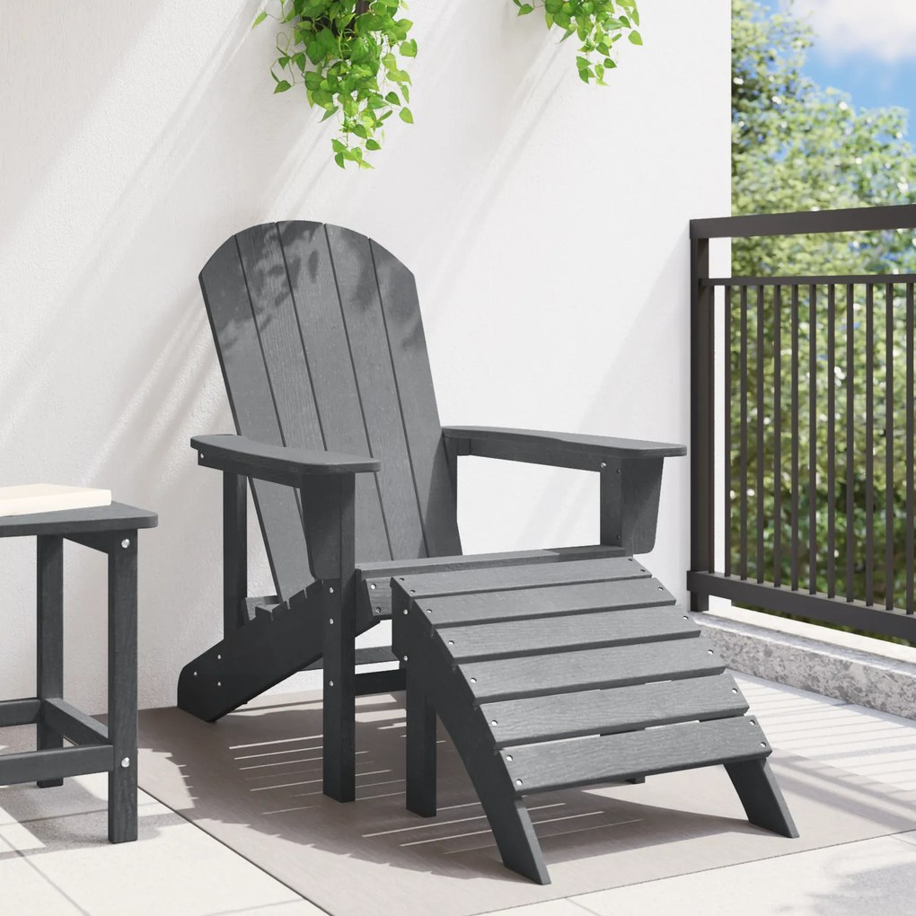 vidaXL Καρέκλα Adirondack με Υποπόδιο Ανοιχτό Γκρι HDPE