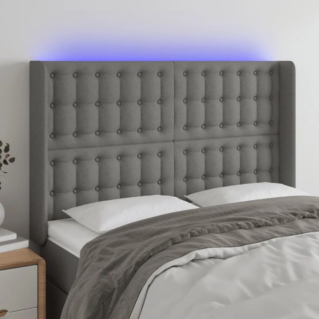 Κεφαλάρι Κρεβατιού LED Σκούρο Γκρι 147x16x118/128εκ. Υφασμάτινο - Γκρι
