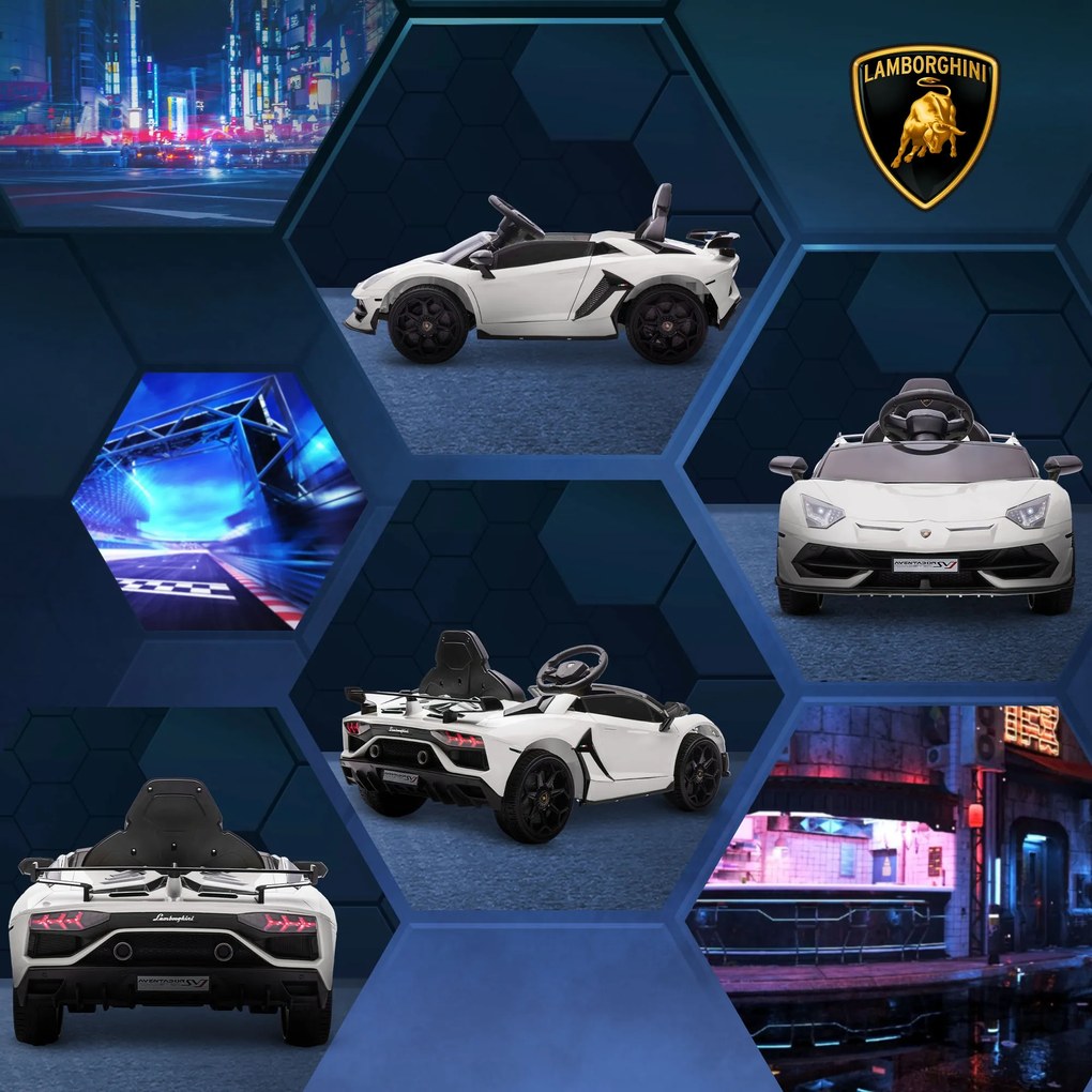 HOMCOM Ηλεκτρικό Παιδικό Αυτοκίνητο, εγκεκριμένο Lamborghini Aventador, πόρτες "φτερούγες", μουσική, κόρνα, για 3-5 ετών, Λευκό