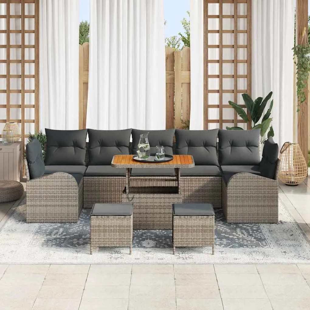 vidaXL Σετ Καναπέ Κήπου με μαξιλάρι 10 pcs Γκρι Πολυ ράταν