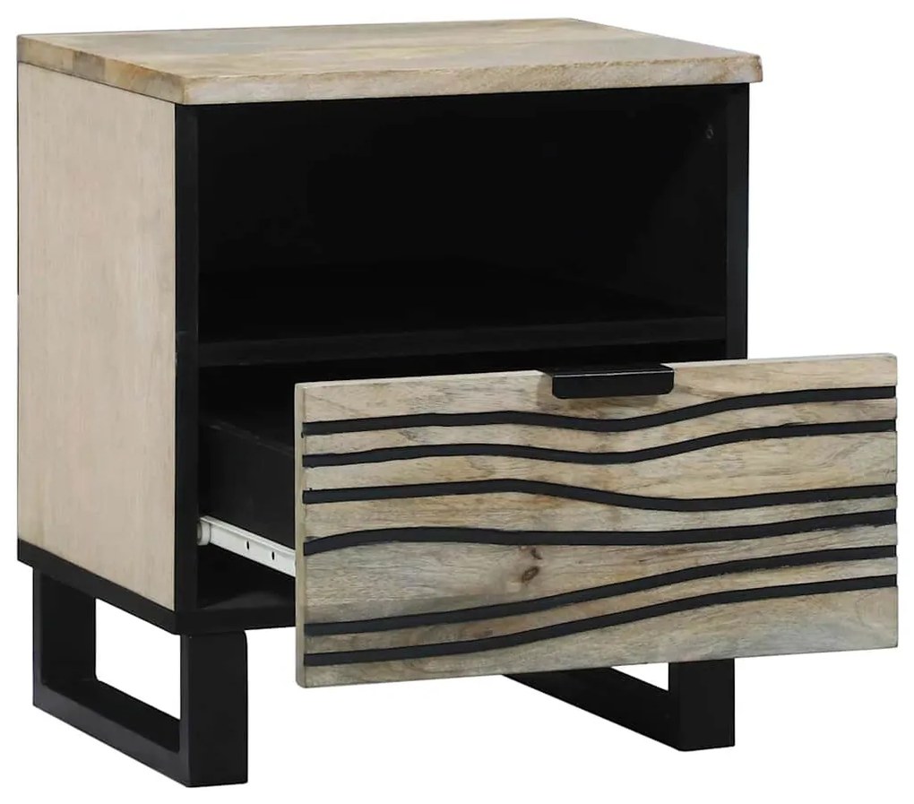 vidaXL Κομοδίνο Λευκό και Μαύρο 40 x 33 x 46 εκ. Μασίφ ξύλο ακακίας