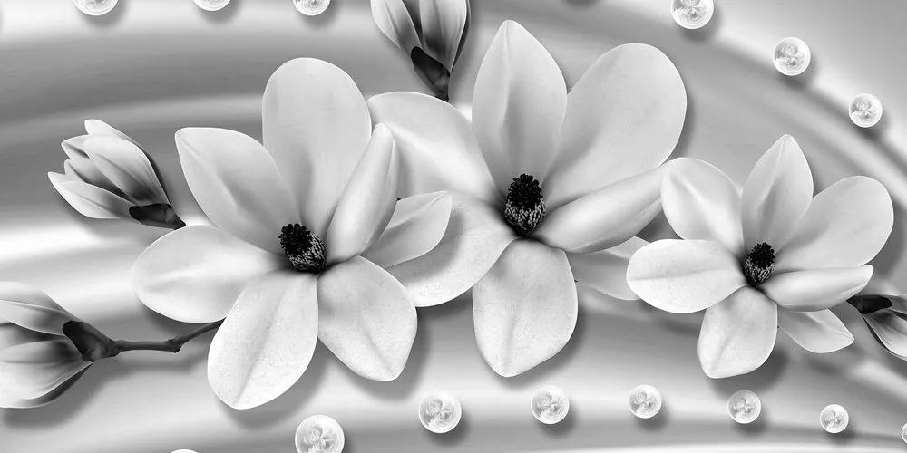 Εικόνα πολυτελείας μανόλια με πέρλες σε μαύρο & άσπρο - 120x60