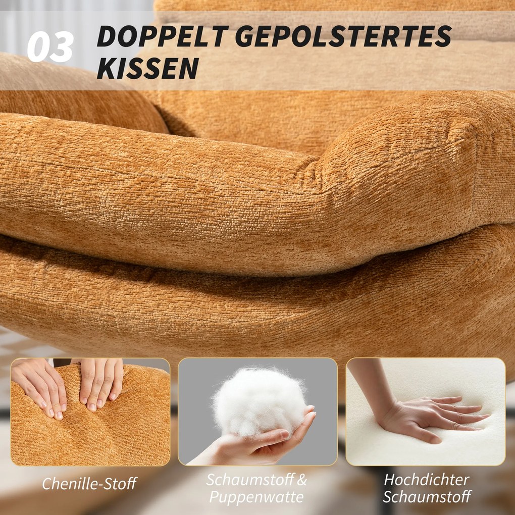 HOMCOM Γεμιστη πολυθρόνα με ατσάλινα πόδια και ξύλινες βάσεις, Κίτρινο