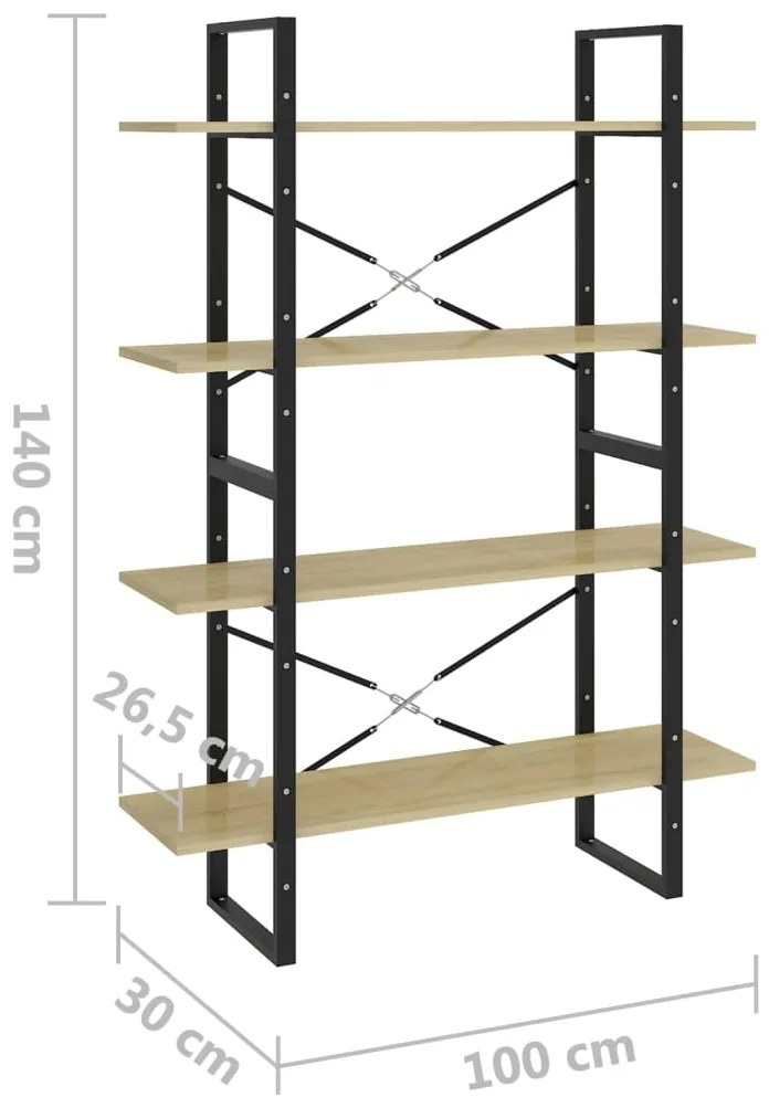 vidaXL Βιβλιοθήκη με 4 Ράφια Sonoma Δρυς 100x30x140 εκ από Επεξ. Ξύλο