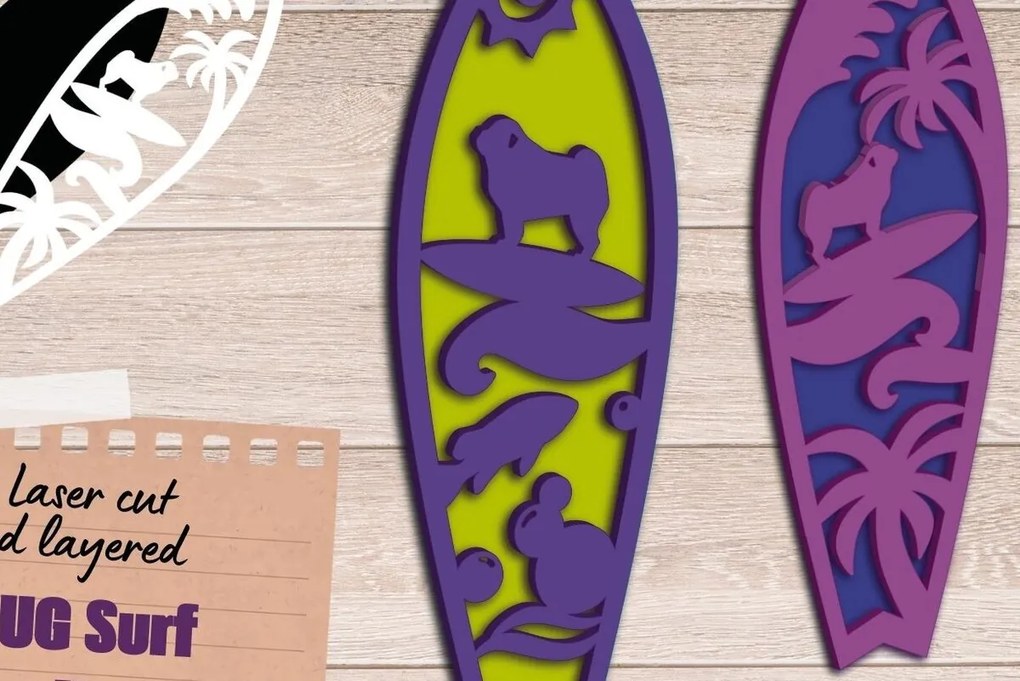 Intra απο ξύλο plywood 3mm-4mm πάχος 3D Layered , Surf Wall Art, Pug Dog Δίασταση 40x40 cm INTRAFABR-91782172