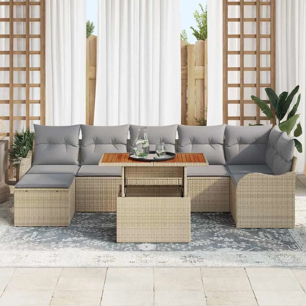 vidaXL Σετ Καναπέ Κήπου με μαξιλάρι 8 pcs μπεζ και ανοιχτό γκρι
