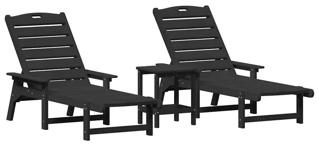 vidaXL Ξαπλώστρα 3 pcs Μαύρο Πολυαιθυλένιο