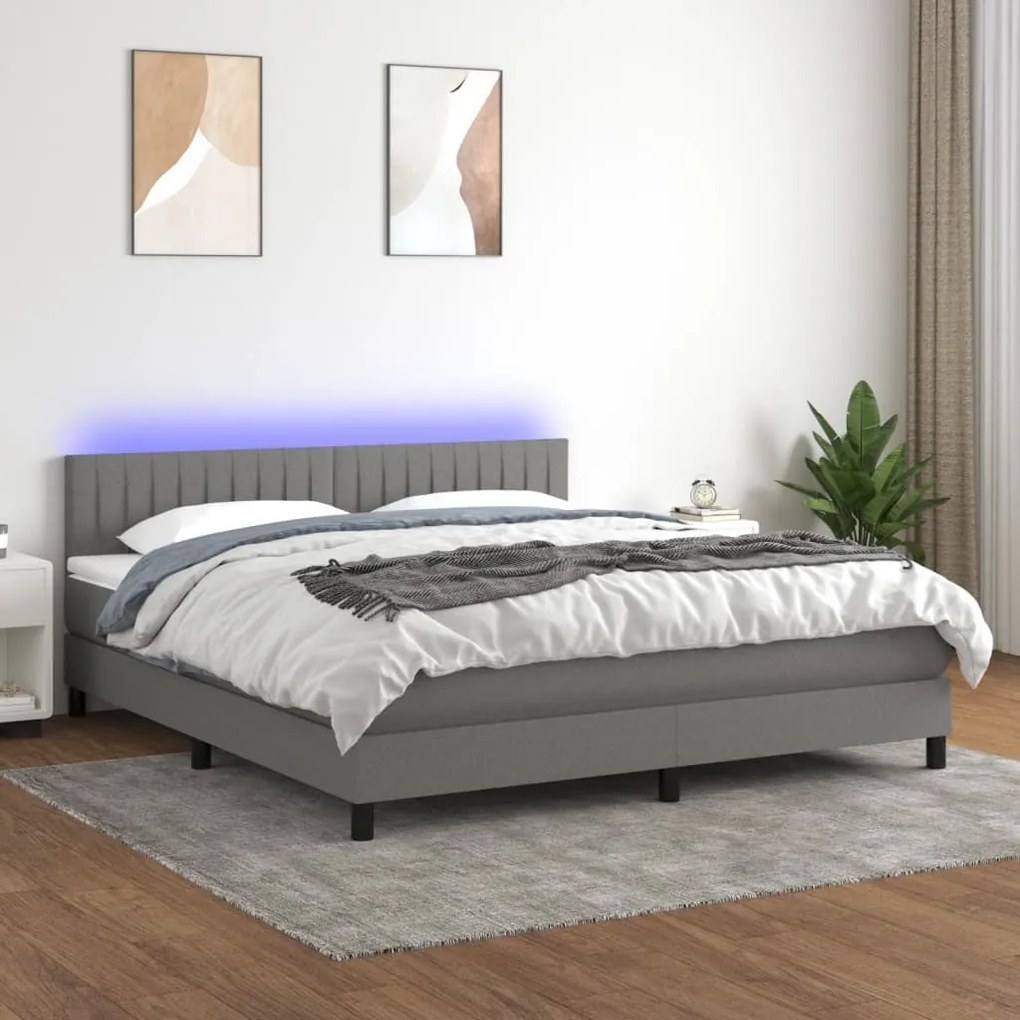 Κρεβάτι Boxspring με Στρώμα &amp; LED Σκ.Γκρι 160x200 εκ Υφασμάτινο 3133326