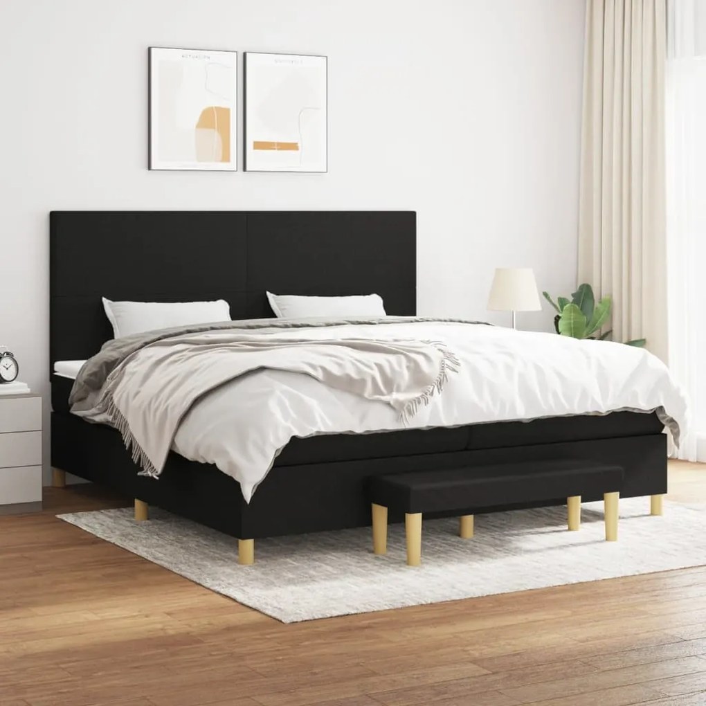 vidaXL Κρεβάτι Boxspring με Στρώμα Μαύρο 200x200 εκ. Υφασμάτινο