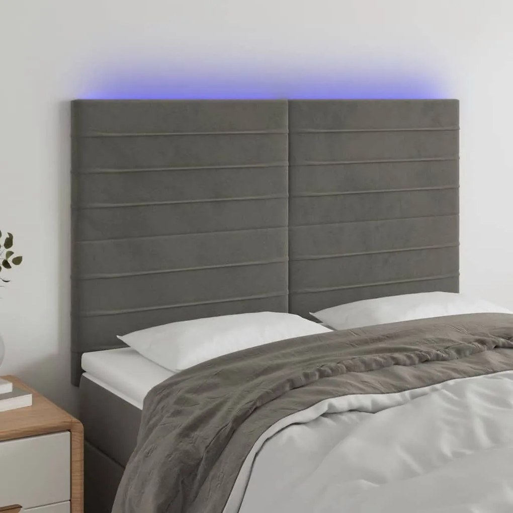 Κεφαλάρι Κρεβατιού LED Σκούρο Γκρι 144x5x118/128 εκ. Βελούδινο 3122613