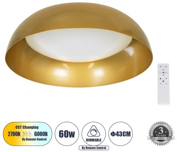 Πλαφονιέρα Φωτιστικό Οροφής LED CCT 60W 6900lm ANATOLIA Globostar-61263-Χρυσό 61263
