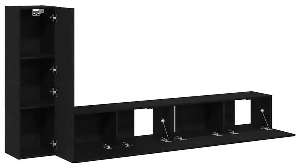 vidaXL Σετ επίπλου τηλεόρασης Επιτοίχιο Μαύρη Οξυά Επεξεργασμένο ξύλο