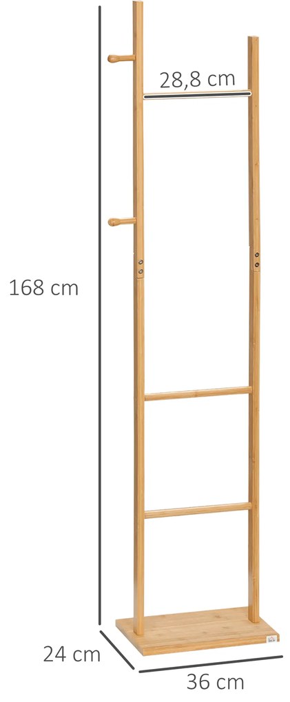 HOMCOM Μοντέρνα κρεμάστρα παλτών, 2 γάντζοι & 3 ράβδοι, ανθεκτικό μπαμπού, 36x24x168 cm, Φυσικό