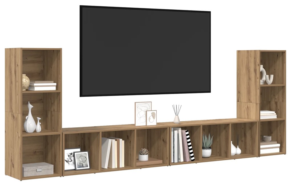 vidaXL Ντουλάπι TV με ράφι 4 pcs Χειροποίητη δρυς 37 x 35 x 107.5 εκ.