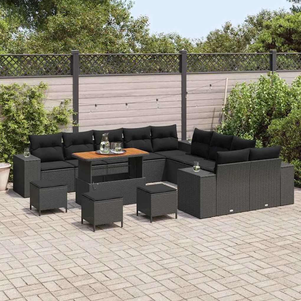 vidaXL Σετ Καναπέ Κήπου Ρυθμιζόμενο ύψος 14 pcs Μαύρο συνθετικό ρατάν