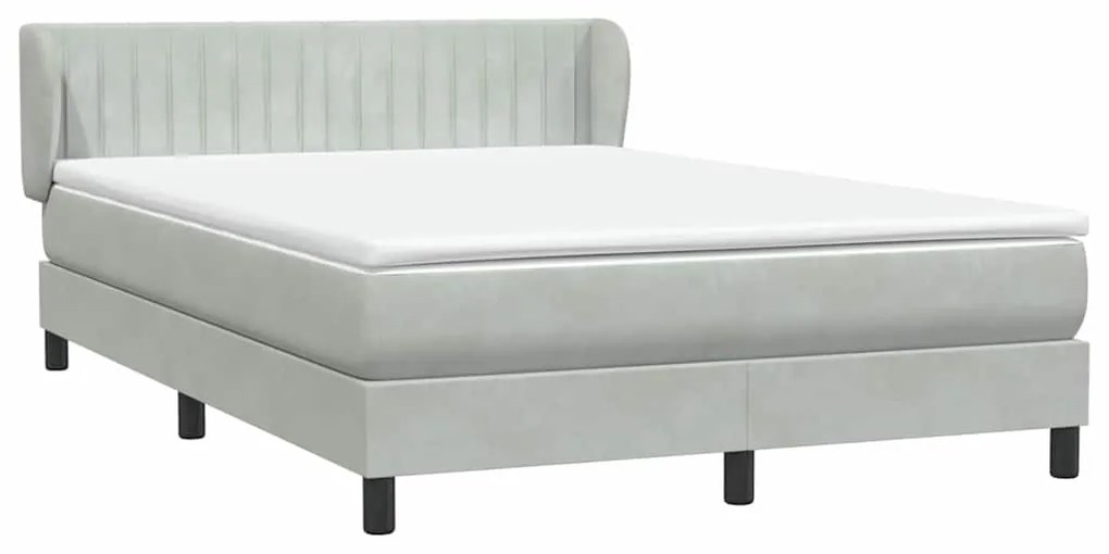 vidaXL Κρεβάτι Boxspring με Στρώμα Ανοιχτό Γκρι 140x210 εκ. Βελούδινο