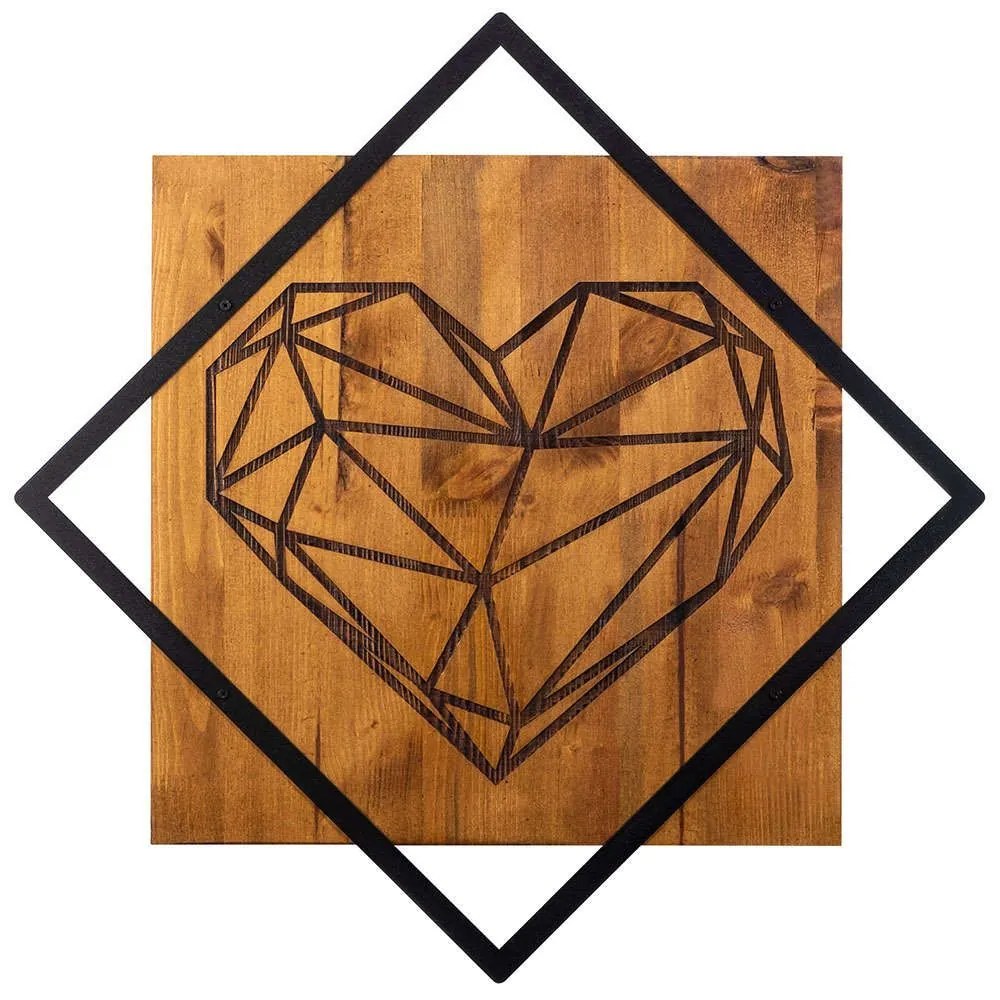 Διακοσμητικό Τοίχου Heart 899SKL2150 54x54cm Walnut-Black Wallity Μέταλλο,Ξύλο