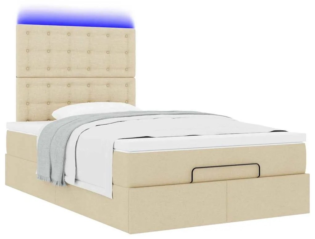 Οθωμανικό κρεβάτι με στρώμα &amp; LEDs Cream 120x190cm ύφασμα - Κρεμ