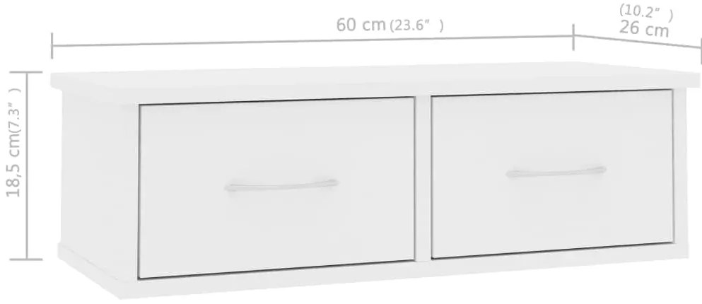vidaXL Ράφι Τοίχου με Συρτάρια Λευκό 60 x 26 x 18,5 εκ. από Επεξ. Ξύλο