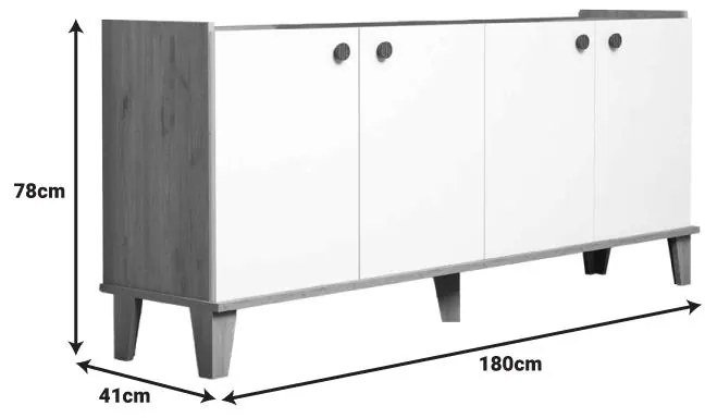 Μπουφές Lethak σε oak-λευκή απόχρωση 180x41x78εκ 180x41x78 εκ.