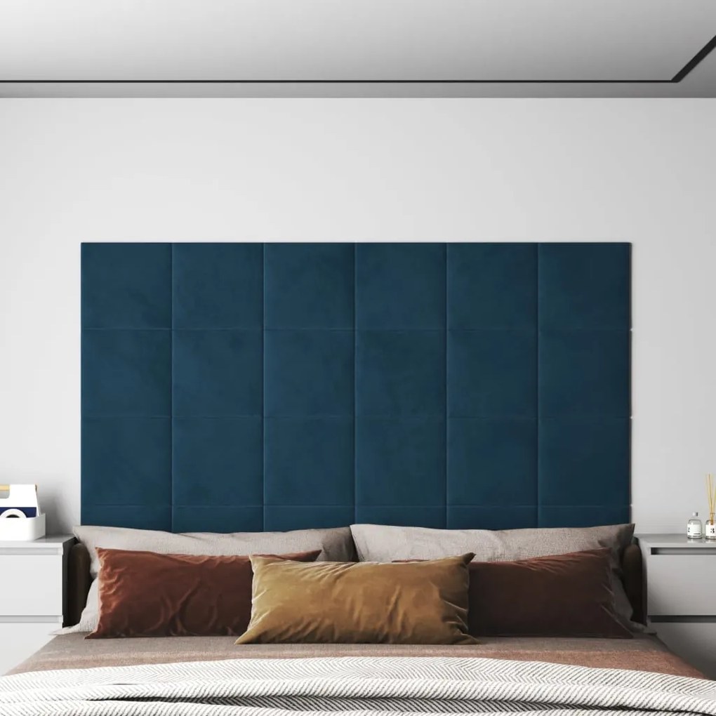 vidaXL Πάνελ Τοίχου 12 τεμ. Μπλε 30 x 30 εκ. 1,08 μ² Βελούδινα