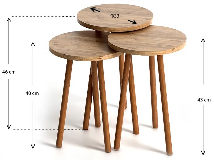 Τραπεζάκια βοηθητικά Roma Megapap χρώμα pine oak