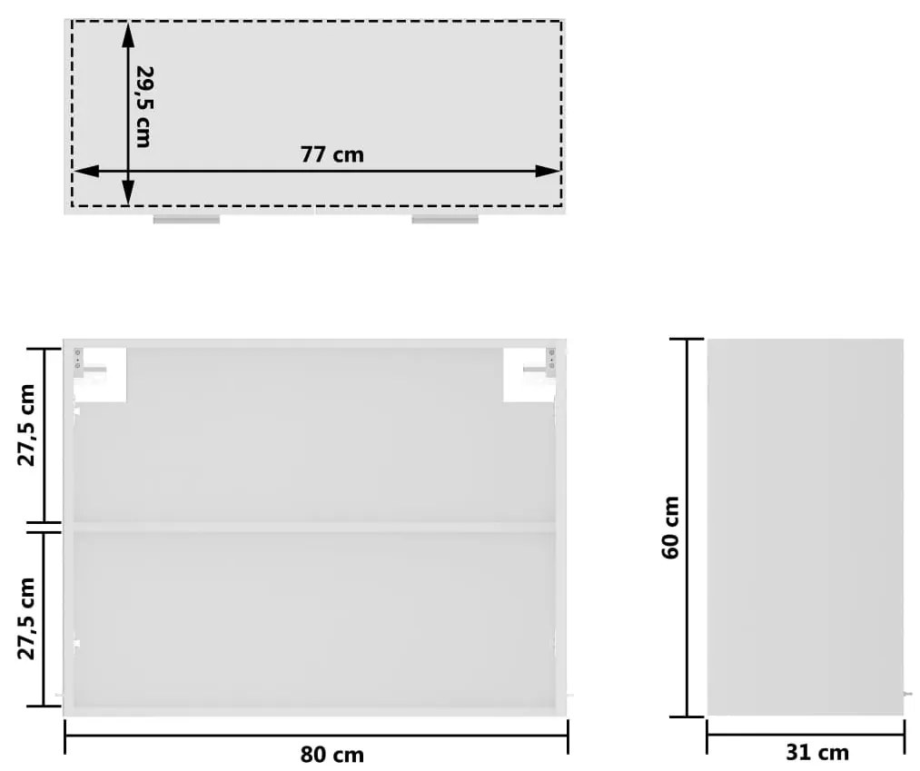 Ντουλάπι Κρεμαστό με Τζάμι Λευκό 80x31x60 εκ. από Επεξ. Ξύλο - Λευκό