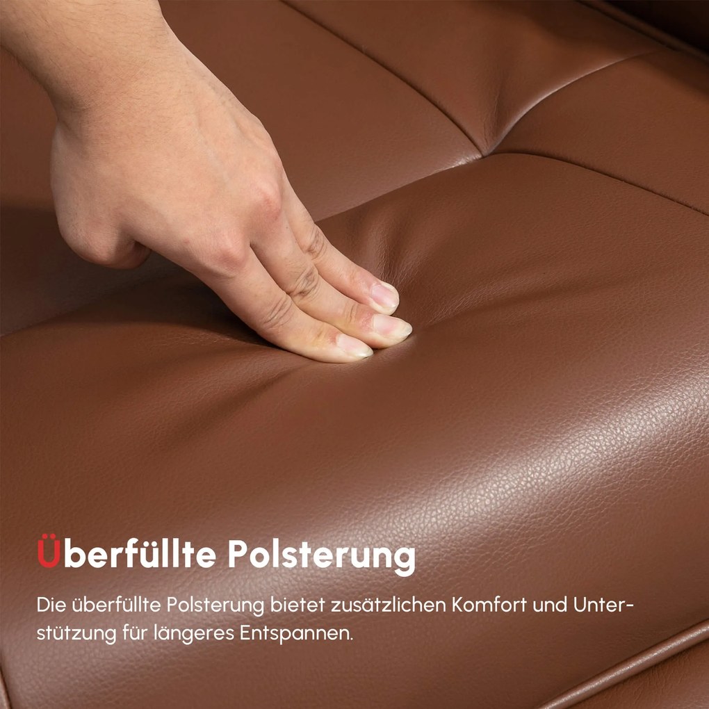Πολυθρόνα HOMCOM, 145° ανακλινόμενη, ρυθμιζόμενο υποπόδιο, τεχνητό δέρμα, περιστρεφόμενη 360°, έως 120 kg, καφέ