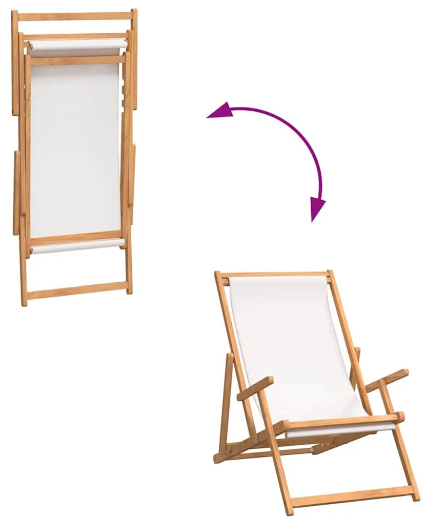 vidaXL Καρέκλα Παραλίας Πτυσσόμενη Κρεμ από Μασίφ Ξύλο Teak