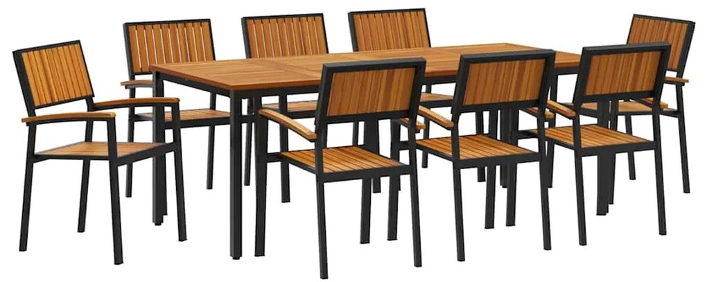 vidaXL Σέτ φαγητού για κήπο 9 pcs Μαύρο και καφέ 200 x 90 x 75 cm