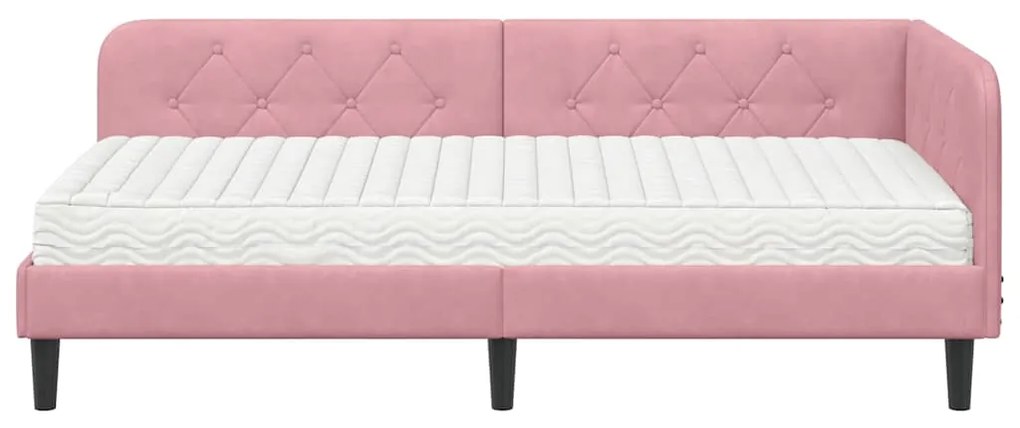 vidaXL Κρεβάτι Γωνίας με στρώμα με κεφαλάρι Ροζ 90 x 200 cm Βελούδο