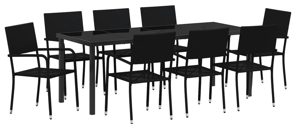vidaXL Σετ 9 Τεμαχίων Καρέκλας Εξωτερικής Τραπεζαρίας Μαύρου Πολυ Ρατάν