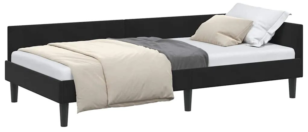 vidaXL Κρεβάτι Γωνίας Μαύρο 90 εκ x 190 εκ ΒελούδοκαιΣυμπαγέςΞύλο