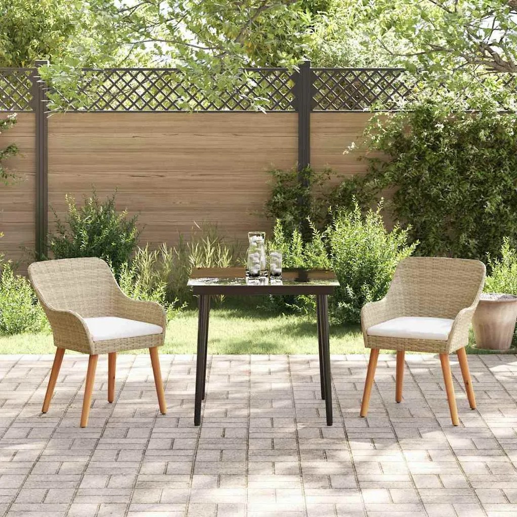 vidaXL Σέτ φαγητού για κήπο με μαξιλάρι 3 pcs Μπεζ συνθετικό ρατάν