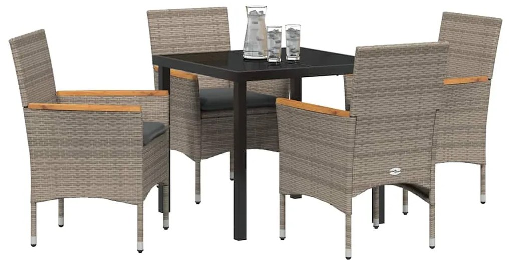 vidaXL Σέτ φαγητού για κήπο με μαξιλάρι 5 pcs Γκρι συνθετικό ρατάν