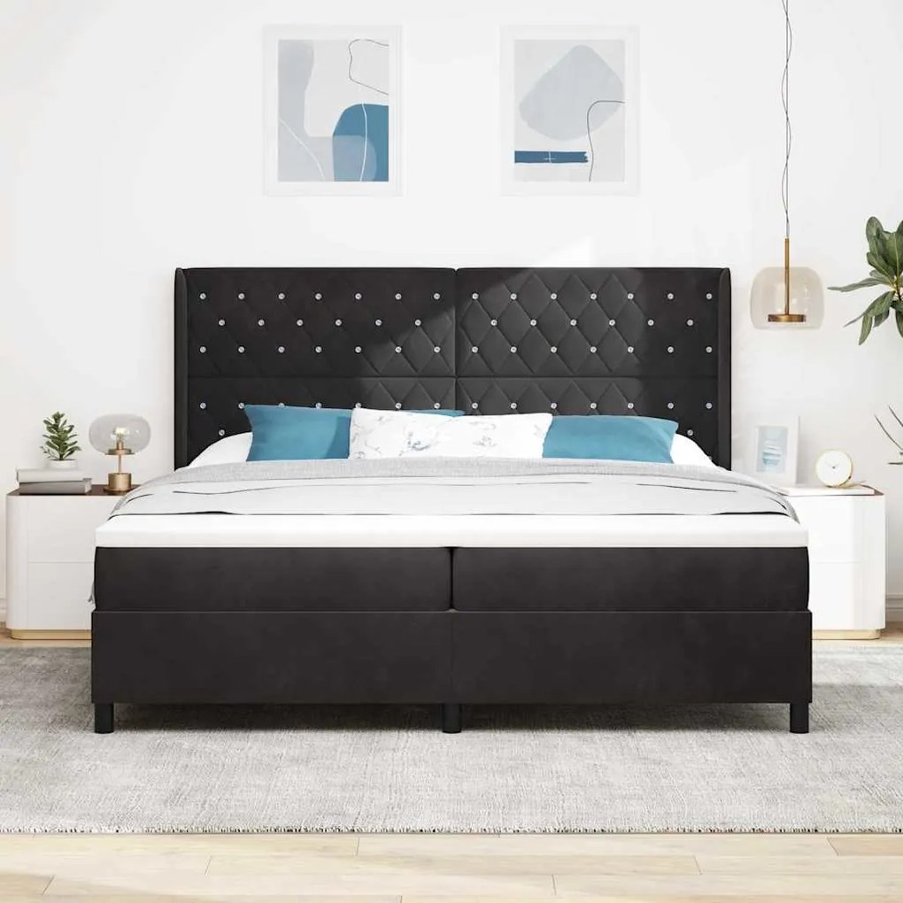vidaXL Κρεβάτι Box Spring LED με Στρώμα Μαύρο 200 x 200 cm Βελούδο