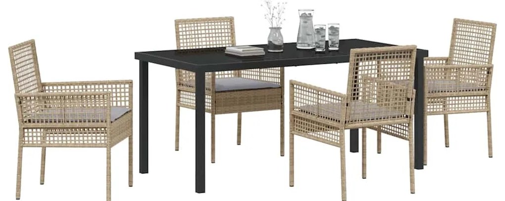 vidaXL Σέτ φαγητού για κήπο με μαξιλάρι 5 pcs Μπεζ συνθετικό ρατάν
