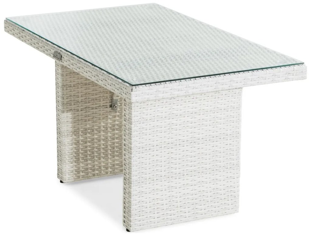 Τραπεζάκι εξωτερικού χώρου Comfort Garden 1352, 55x60x100cm, Άσπρο, Επεξεργασμένο γυαλί, Πλαστικό ψάθινο