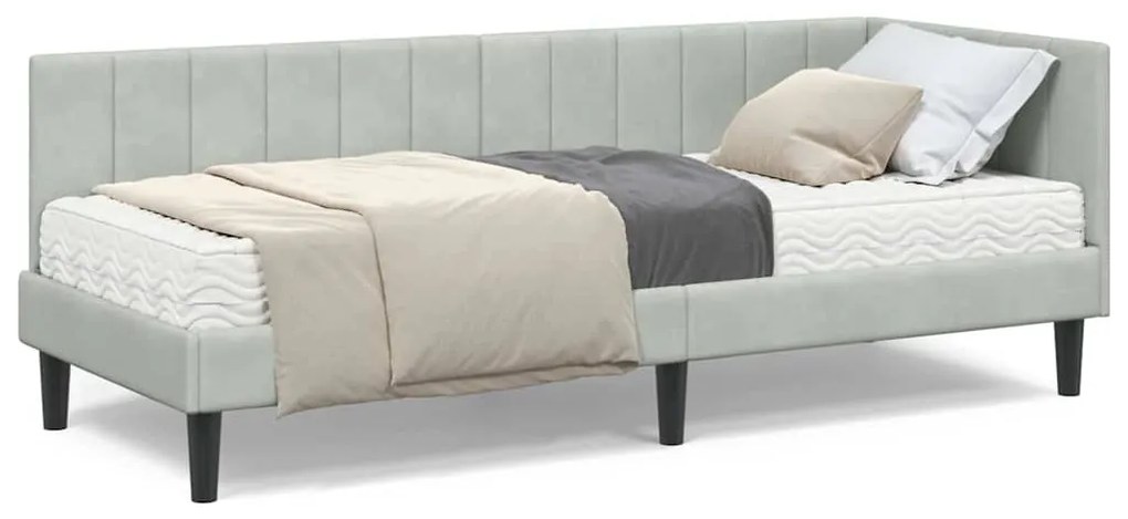 vidaXL Κρεβάτι γωνίας με στρώμα με στρώμα 2 pcs Ανοιχτό γκρι Βελούδο