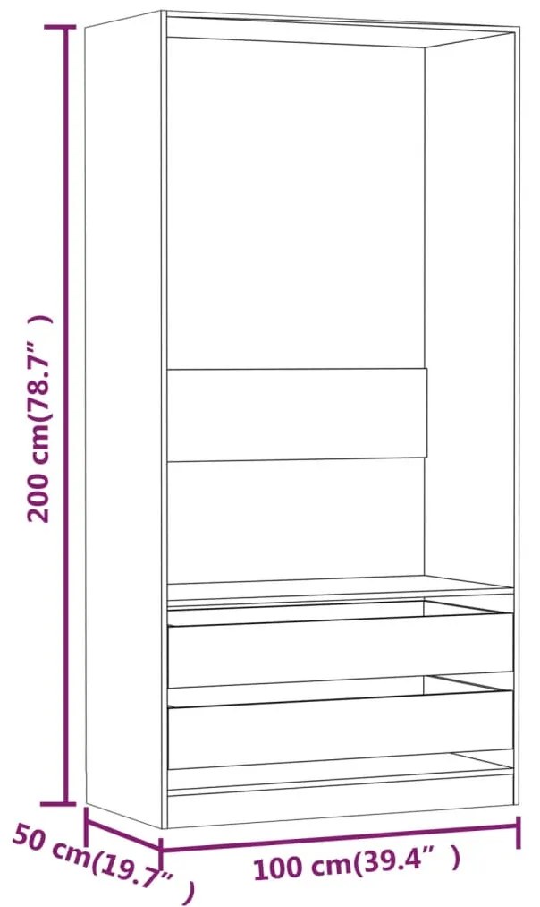 vidaXL Ντουλάπα Καφέ Δρυς 100x50x200 εκ. από Επεξεργασμένο Ξύλο