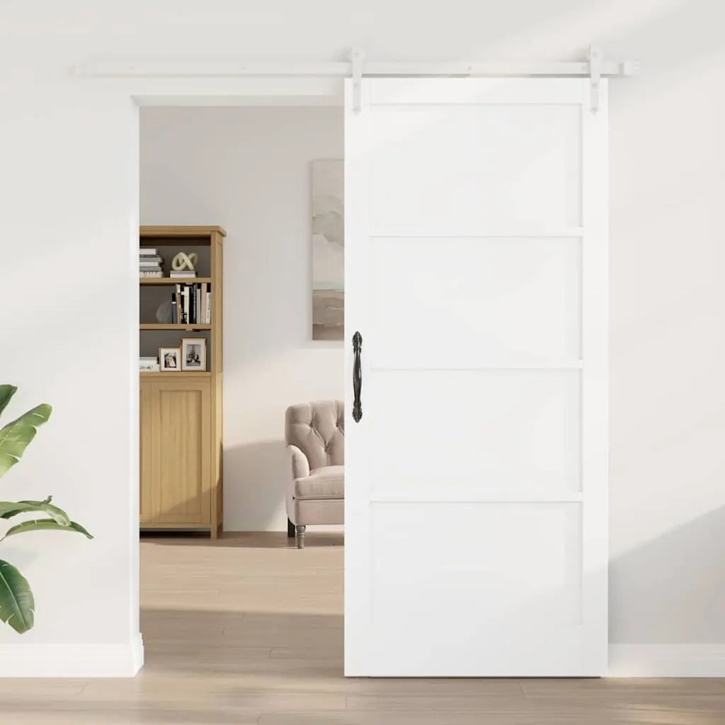 vidaXL Συρόμενη Πόρτα Λευκό 93 x 211 εκ. Μασίφ ξύλο πεύκου και χάλυβας