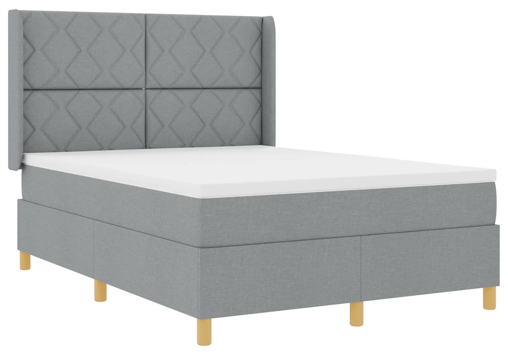 vidaXL Κρεβάτι Box Spring με Στρώμα & LED Φως Γκρι 140x200 εκ. Ύφασμα