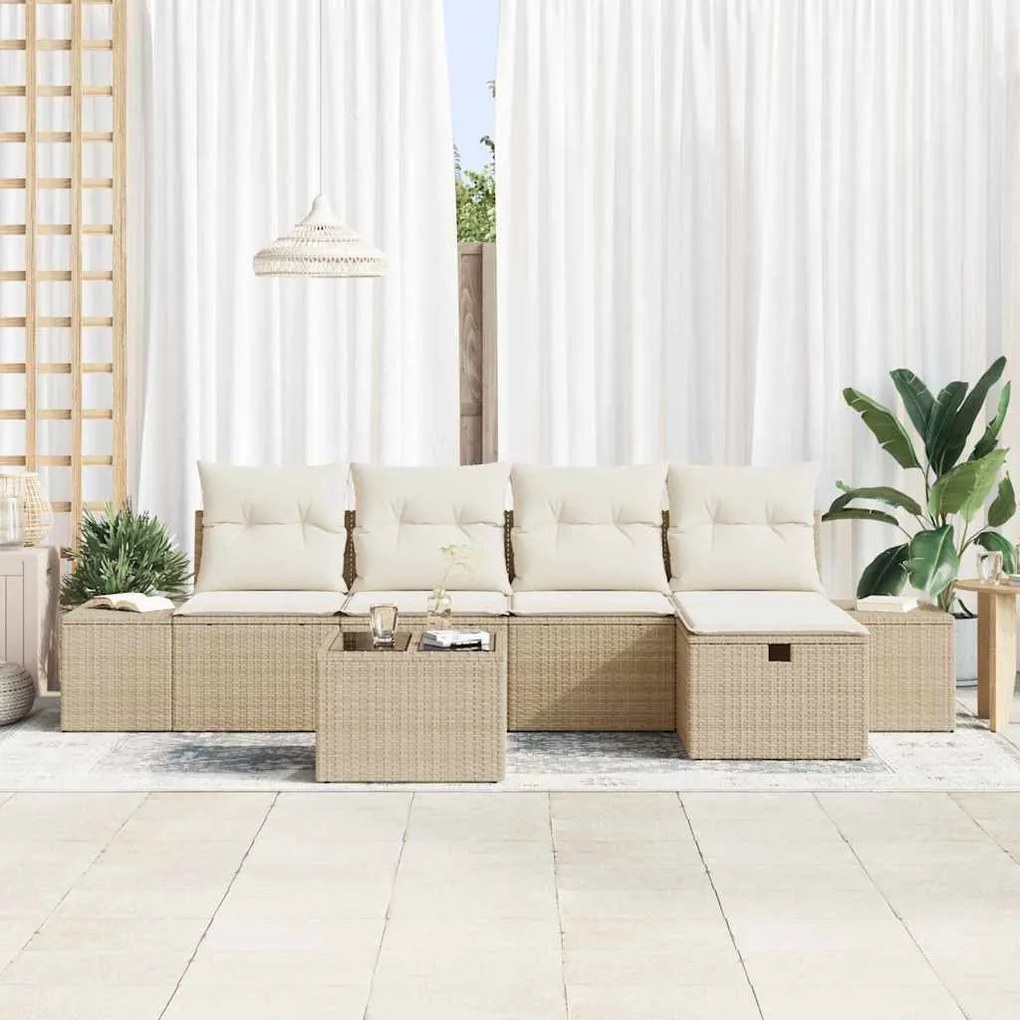 vidaXL Σετ Καναπέ Κήπου 6 pcs Μπεζ 55 x 62 x 69 εκ Πολυ ράταν