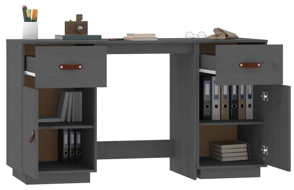 vidaXL Ντουλάπι Γραφείου Γκρι 135x50x75εκ. από Μασίφ Ξύλο Πεύκου