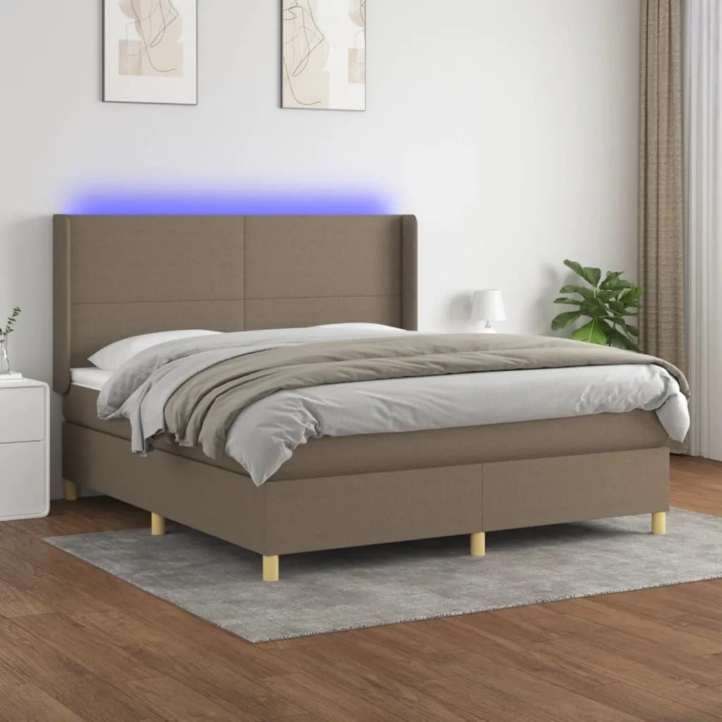 Κρεβάτι Boxspring με Στρώμα & LED Taupe 180x200 εκ. Υφασμάτινο