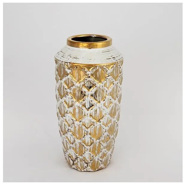 Βάζο Κεραμικό Λευκό &amp; Χρυσό 13x13x25cm 752-20064 Estheti-752-20064-Λευκό-Χρυσό 752-20064
