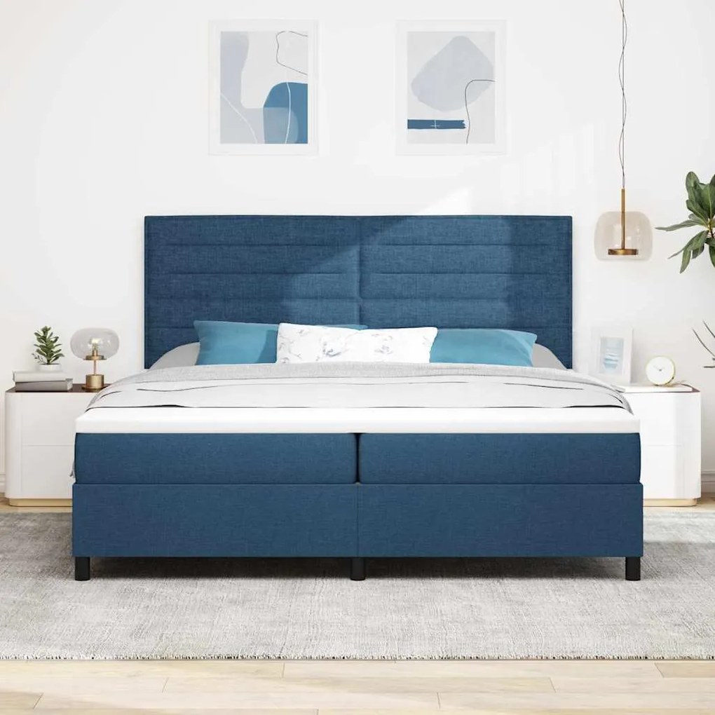 vidaXL Κρεβάτι με ελατήρια με στρώμα Μπλε 200 x 200 cm ύφασμα