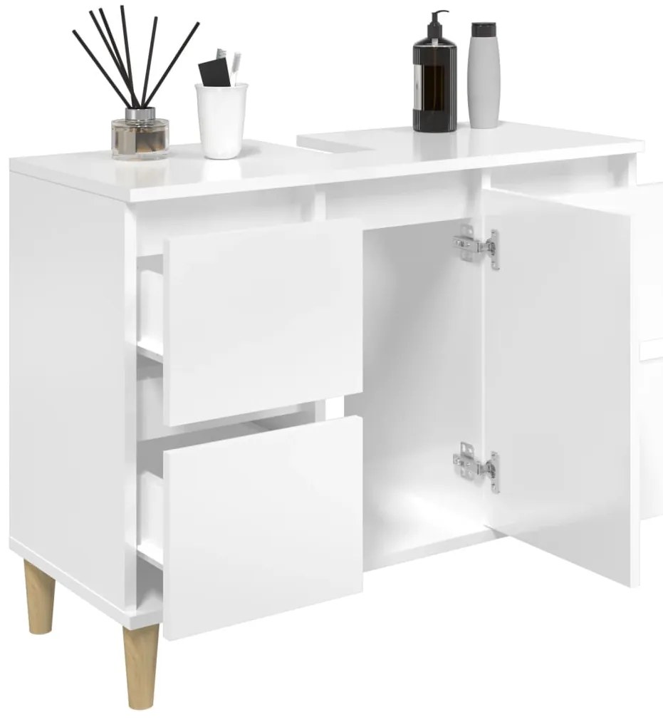 vidaXL Ντουλάπι Νιπτήρα Γυαλ. Λευκό 80x33x60 εκ. Επεξεργασμένο Ξύλο