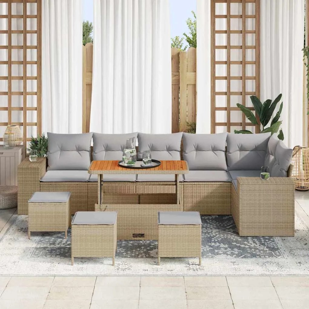 vidaXL Σετ Καναπέ Κήπου 10 pcs Μπεζ συνθετικό ρατάν