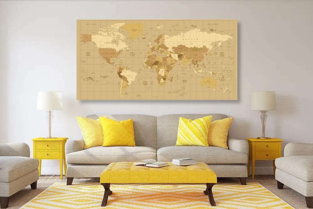 Εικόνα στον παγκόσμιο χάρτη φελλού σε μπεζ απόχρωση - 100x50  wooden